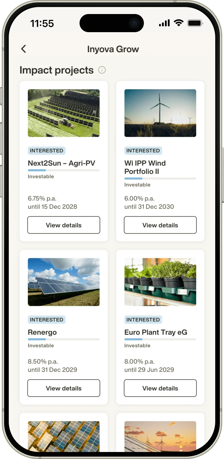 Inyova Grow mobile app screen 3