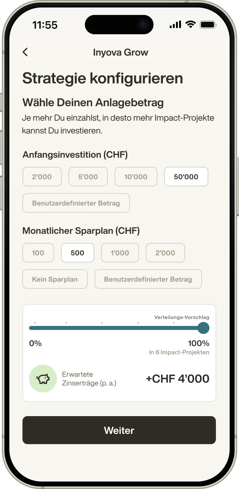Inyova Grow mobile app screen 2
