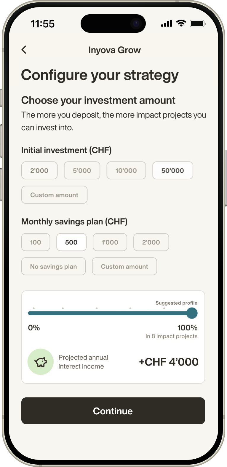 Inyova Grow mobile app screen 2