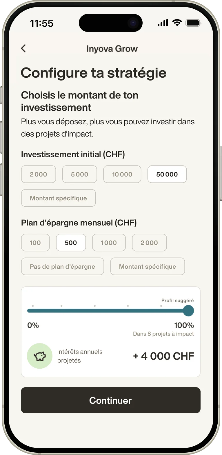 Inyova Grow mobile app screen 2